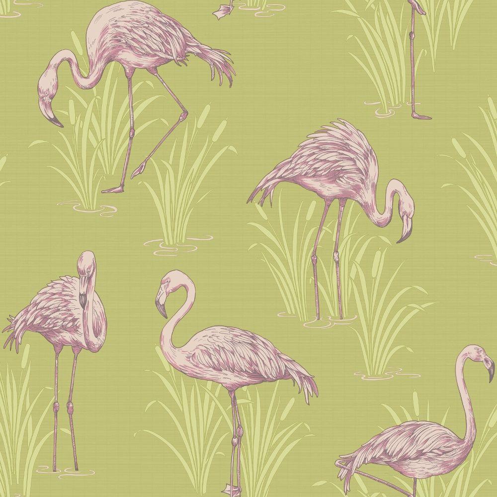 1000x1000 Vintage Lagoon Traditional Oriental Flamingo Textured Wallpaper 252602