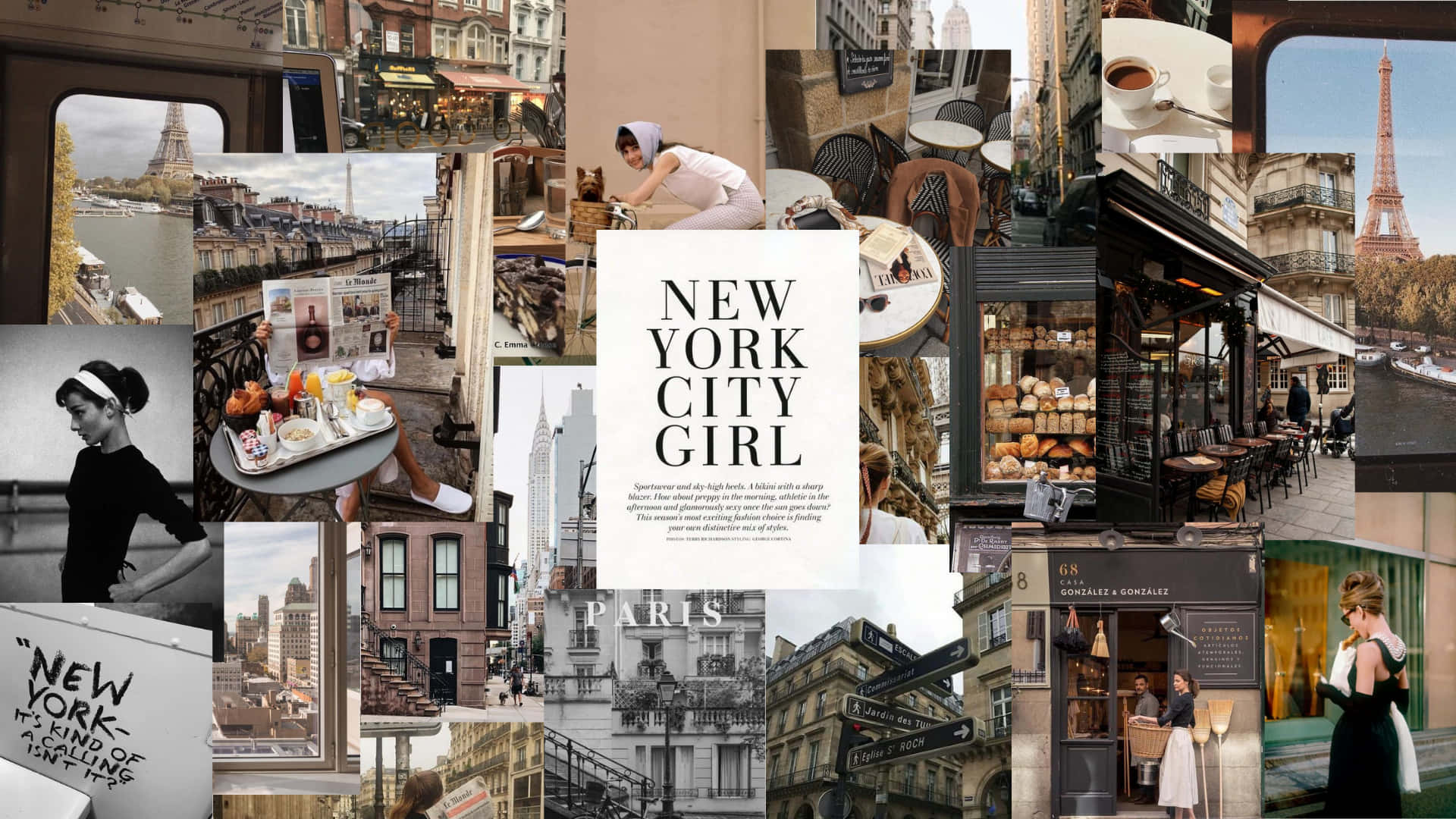 1920x1080 Download free New York City Girl Collage Of Photo Wallpaper