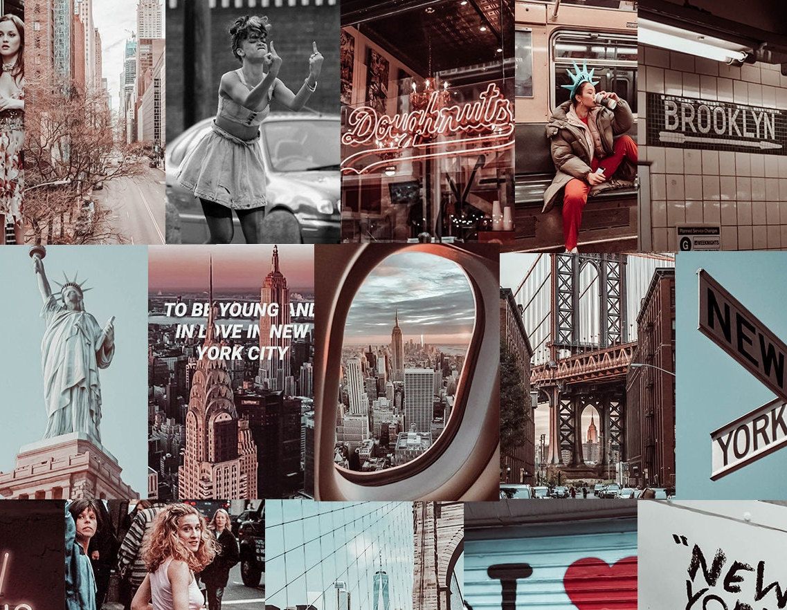 1137x882 New York City Aesthetic Tumblr Room Decor Collage Kit, VSCO Wall Collage Aesthetic Posters Collage Kit, Dorm Decor for College Girls