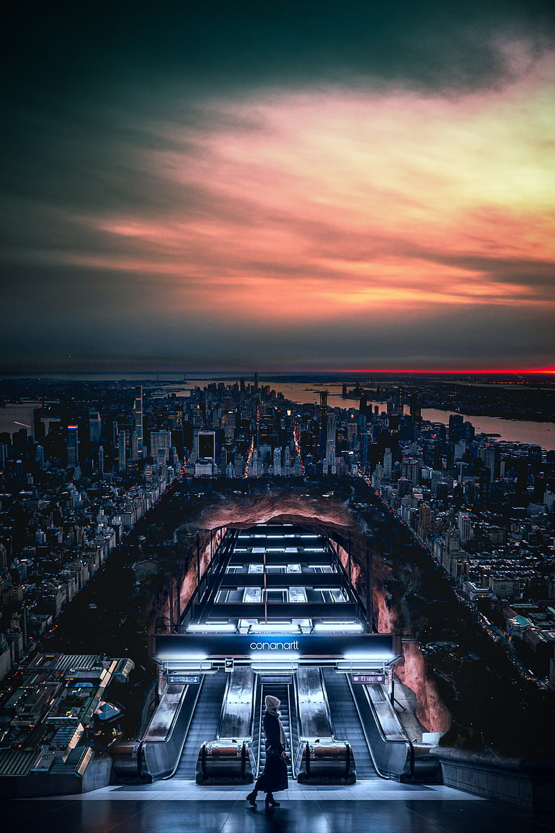 800x1200 Conanartt, central park, city, creative, girl, light, metro, new york, woman, HD phone wallpaper