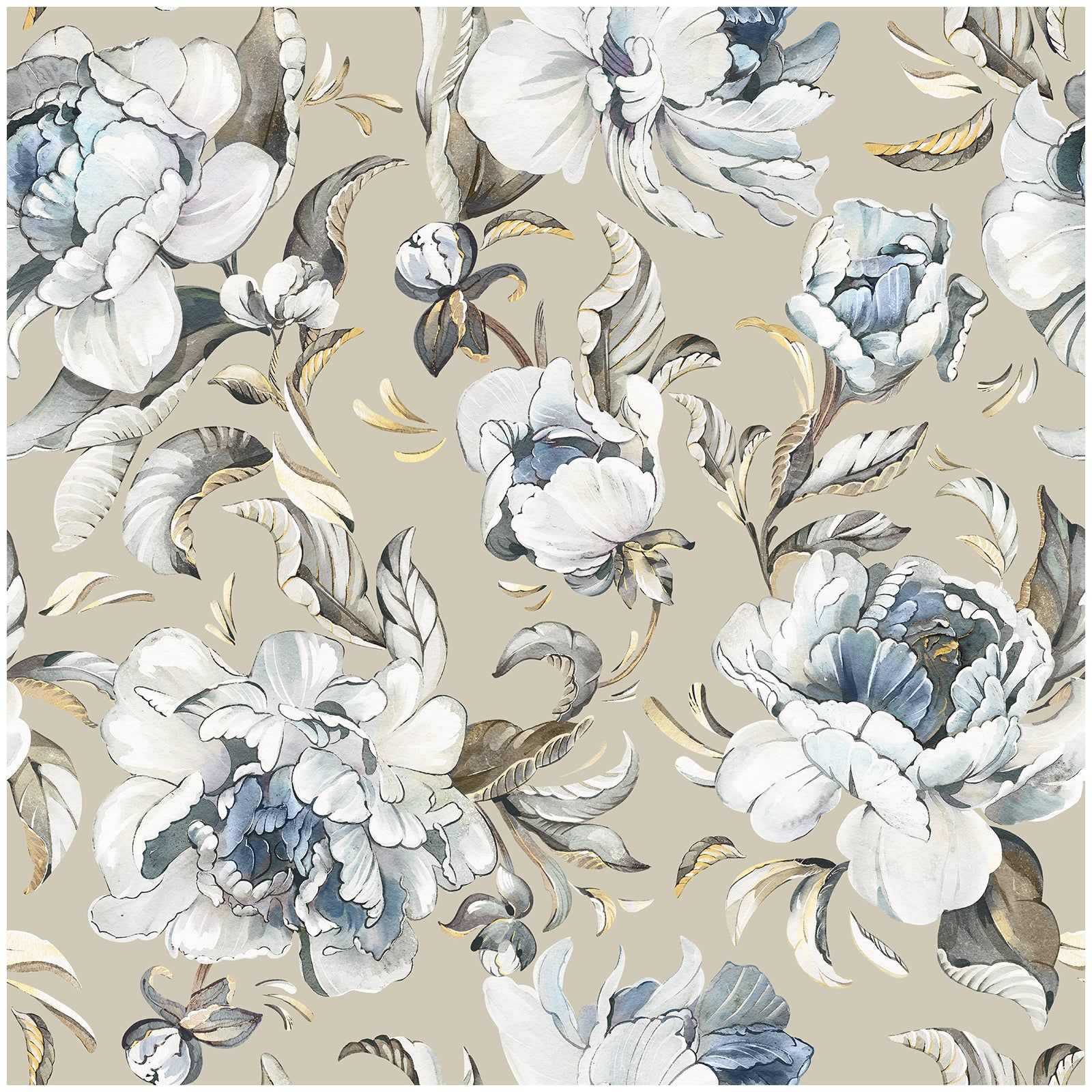 1600x1600 Elegant Gray and Blue Floral Wallpaper. Classic & Modern Decor