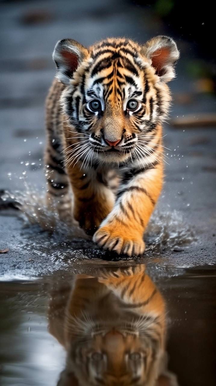717x1280 Cute Tiger Cub Walking on Water. Cute baby tiger in water, Baby bengal tiger, Cute baby tiger photo