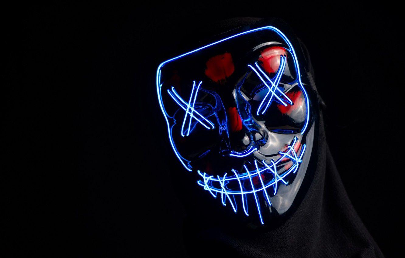 1332x850 Wallpaper light, neon, mask, black, black background, neon image for desktop, section минимализм