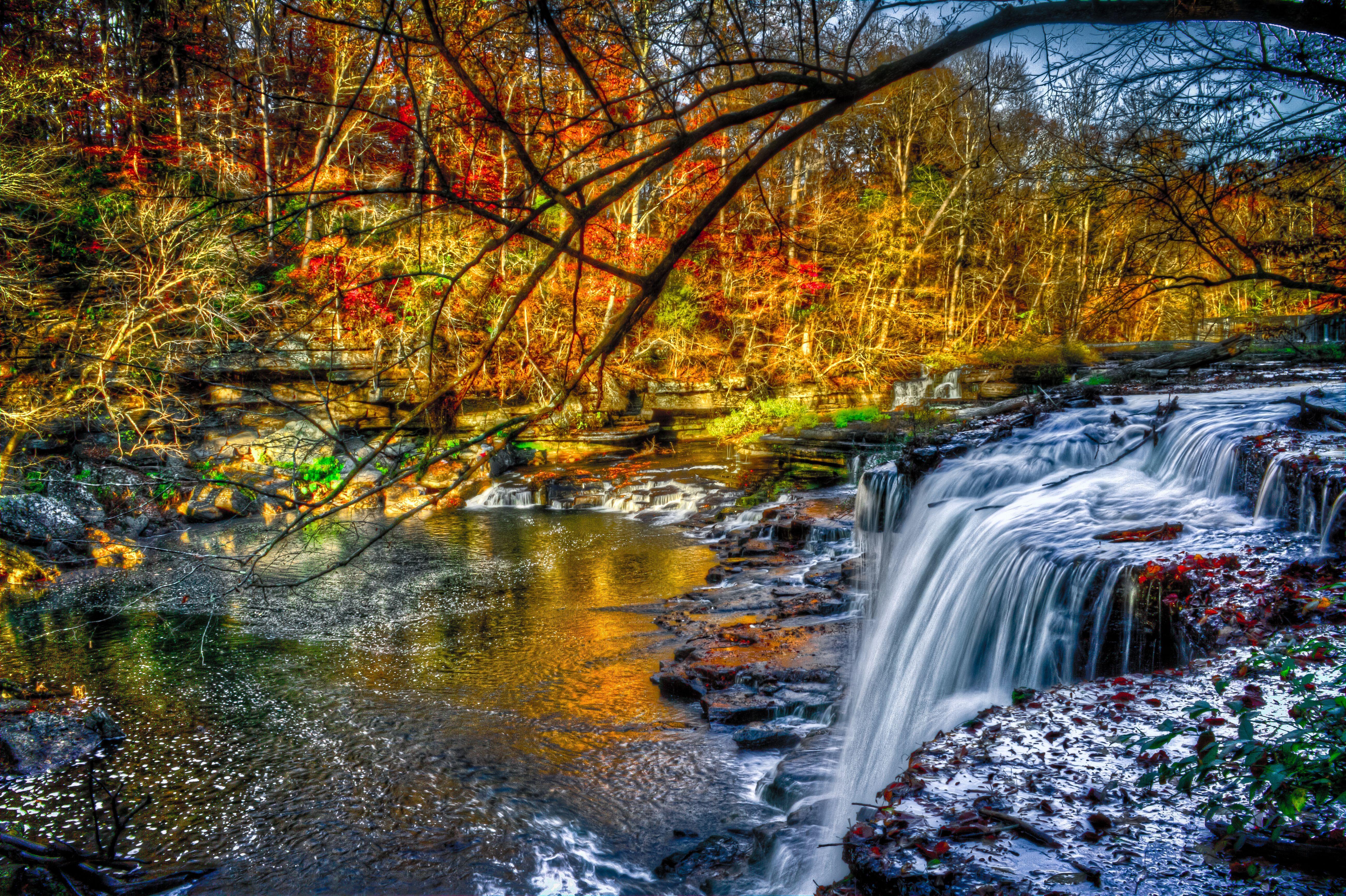 5202x3465 Download wallpaper 5202x3465 waterfall, forest, river, nature HD background