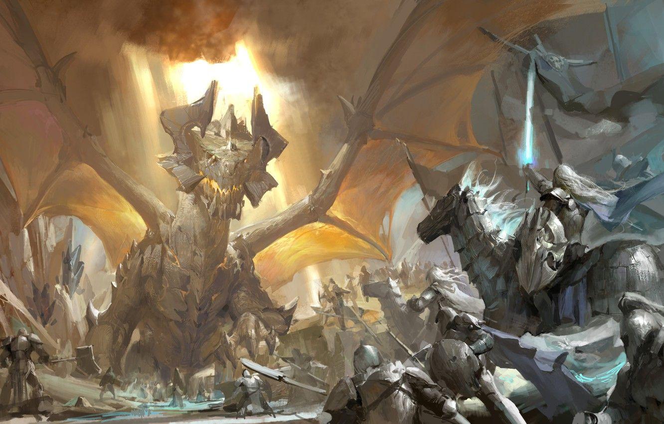 1332x850 Wallpaper Sword, Armor, Rider, Battle, The Battle, Knights, Cruise, Banner, Glowing, Fire Breathing Dragon, Dragon Quest Image For Desktop, Section игры