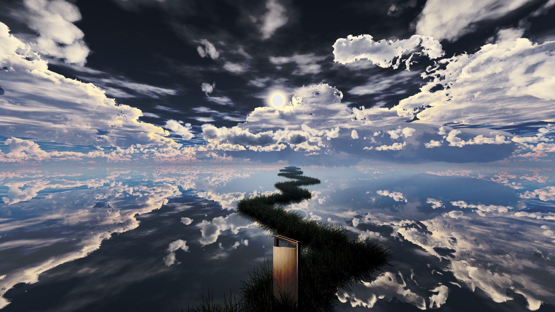1920x1080 Clouds Grass Landscape Moon Original Scenic Sky Water Y K Reflection Wallpaperx1080