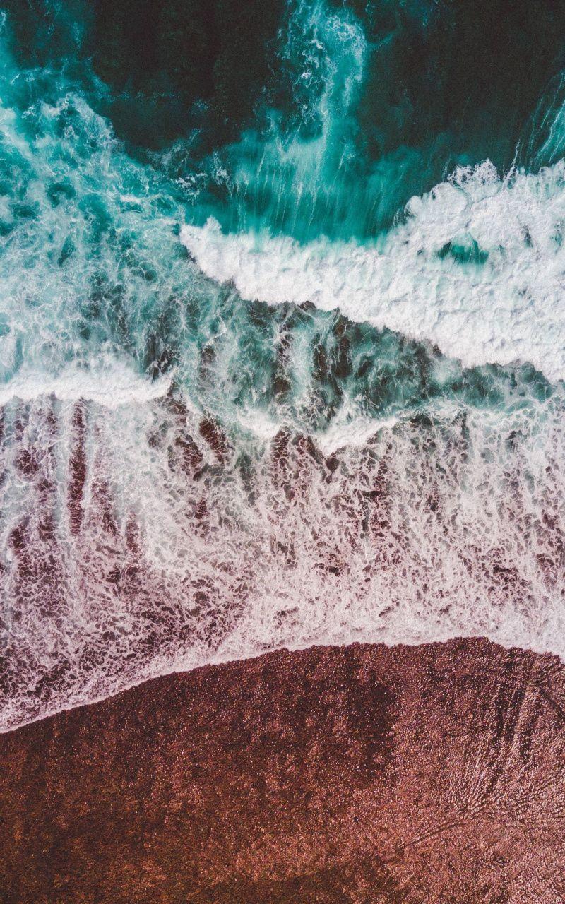 800x1280 Waves, beach, aerial view, white green sea waves, 800x1280 wallpaper. Beach picture wallpaper, Sea beach image, Types of photography