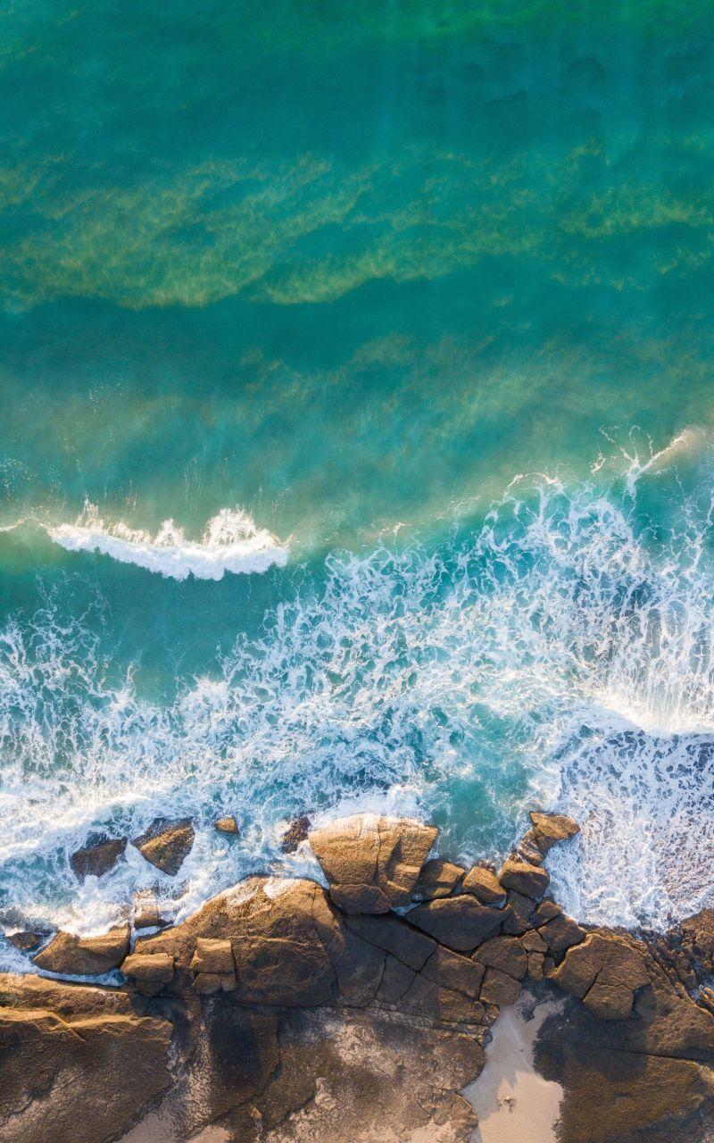 800x1280 Download 800x1280 Wallpaper Coast, Rocks, Blue Green Sea, Sea Waves, Drone Shot, Nature, Samsung Galaxy Note Gt N Meizu Mx 800x1280 HD Image Background