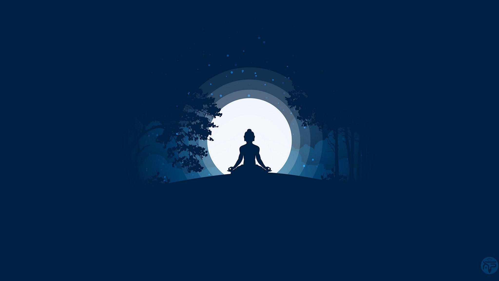 2048x1152 Download wallpaper 2048x1152 buddha, buddhism, meditation, harmony, silhouette ultrawide monitor HD background