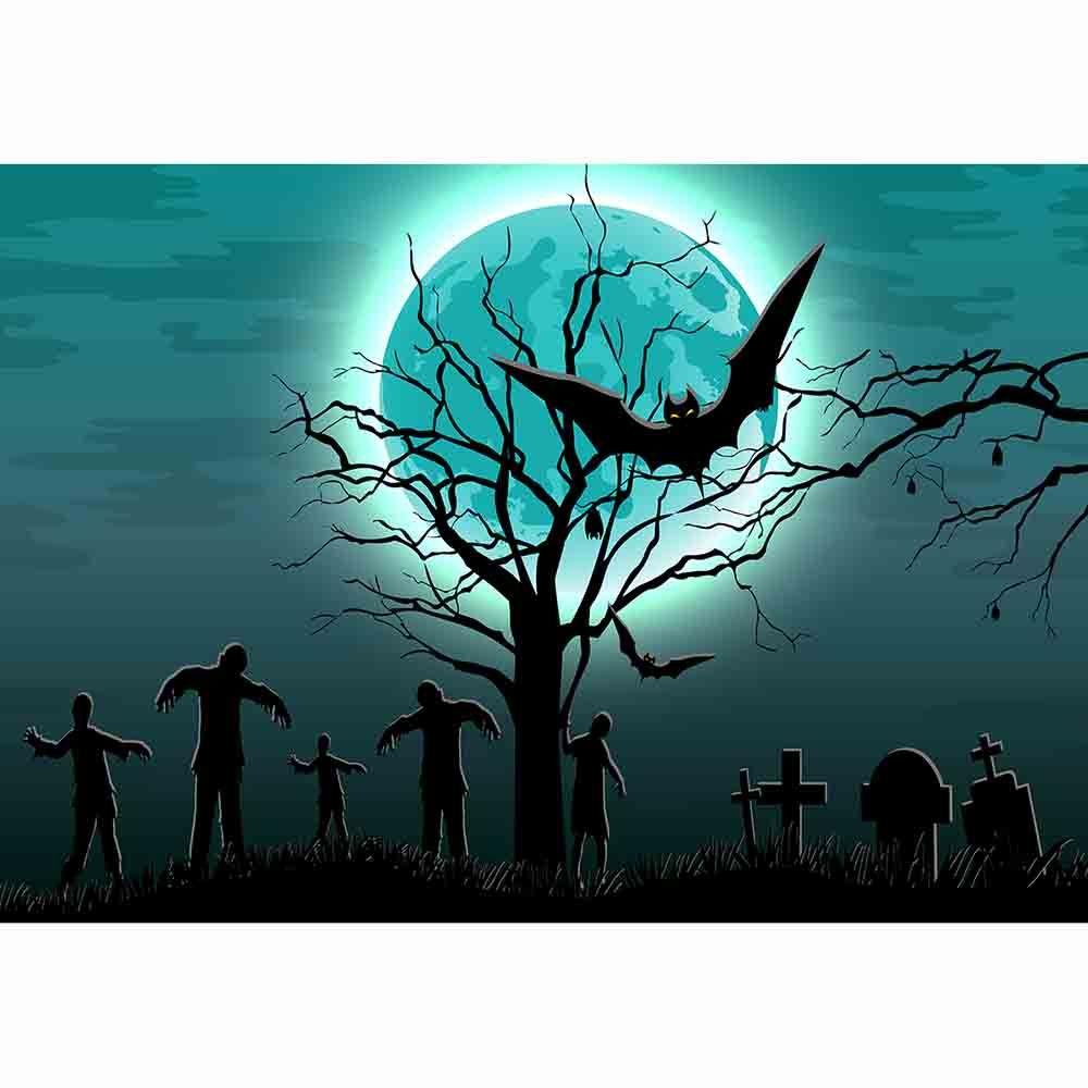 1000x1000 Funnytree photophone Wallpaper cemetery Halloween party tomb zombie horror evil full moon dead tree newborn background backdrop. Background