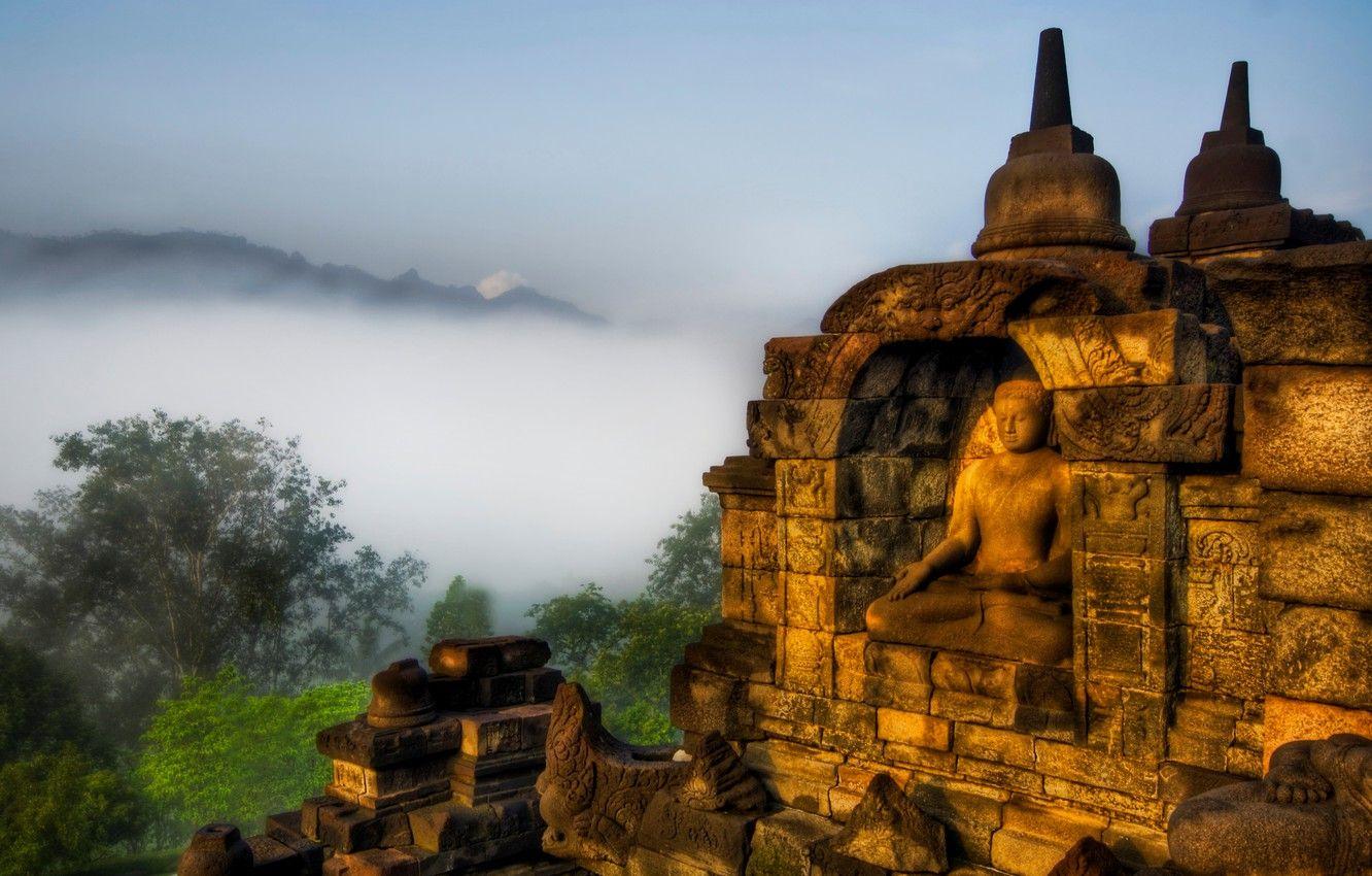 1332x850 Wallpaper fog, Buddha, highlands, highlands, Tibet, tibet, buddha image for desktop, section пейзажи