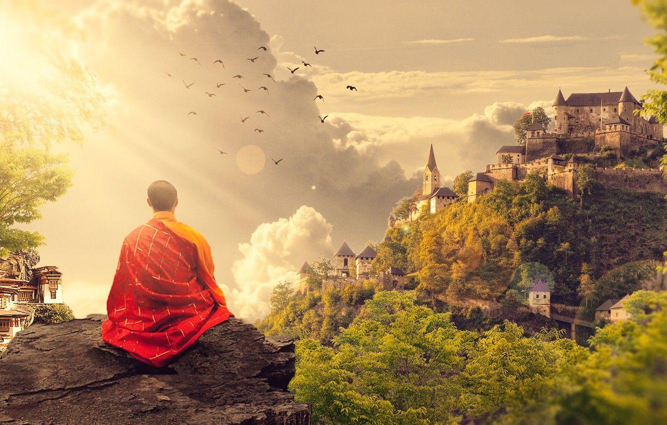 1332x850 Wallpaper Panorama, Temple, Buddha, Temple, Monk, Meditation, Panorama, Monk, Meditation, Buddha, Buddhism, Buddhism, Buddhist, Buddhist image for desktop, section разное