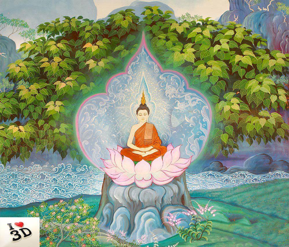 1000x855 Kayra Decor Lord Buddha Meditating Under Bodhi Tree 3D Wallpaper Print Decal Deco Indoor Wall Mural (Height 96 x Width 120): Amazon.in: Home & Kitchen