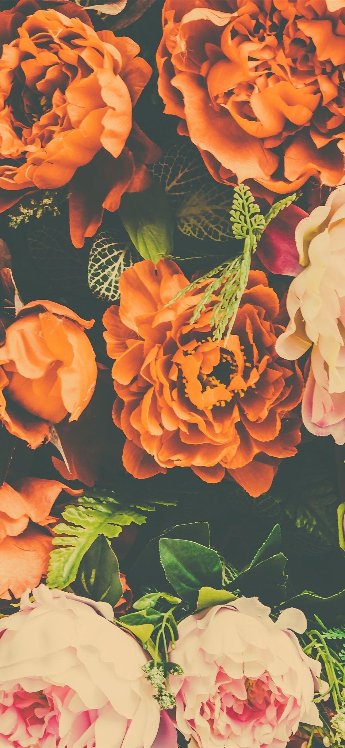 1125x2436 Orange And Pink Peonies, Artificial Flower 1125x2436 IPhone 11 Pro XS X Wallpaper, Background, Picture, Image