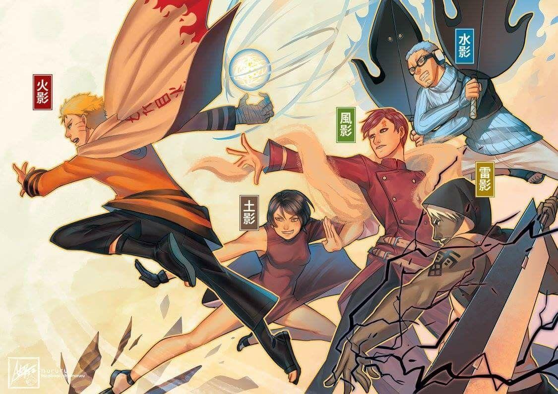 1125x795 The New Generation of 5 Kages: Naruto (Hokage), Kurotsuchi (Tsuchikage), Gaara (Kazekage), Darui (Raikage), Choujuro. Anime naruto, Naruto minato, Naruto uzumaki