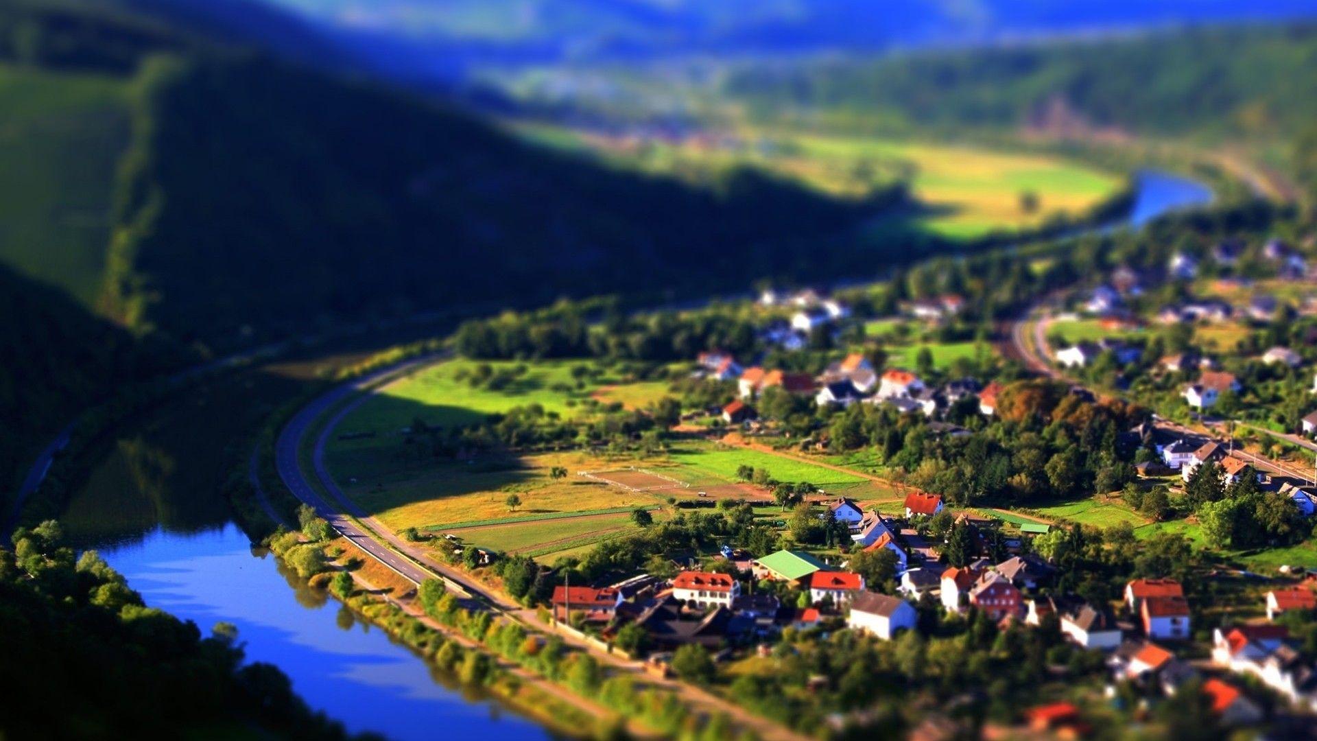 1920x1080 Landscapes Cityscapes Tilt Shift Villages Rivers Wallpaperx1080