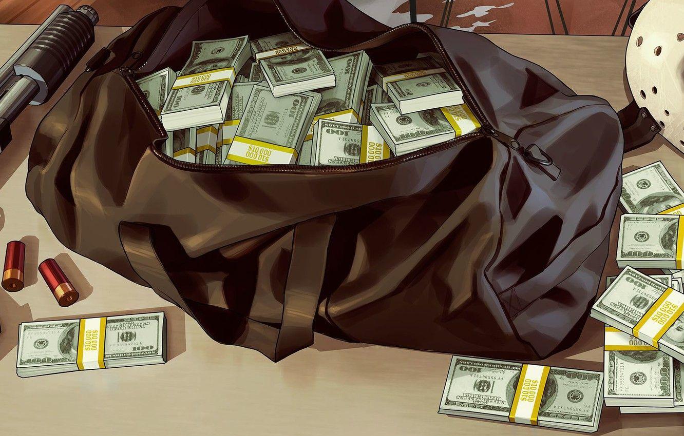 1332x850 Wallpaper Cartridges, Weapons, Mask, Money, Dollar, Bag, Grand Theft Auto V, Rockstar North, Rockstar Games image for desktop, section игры
