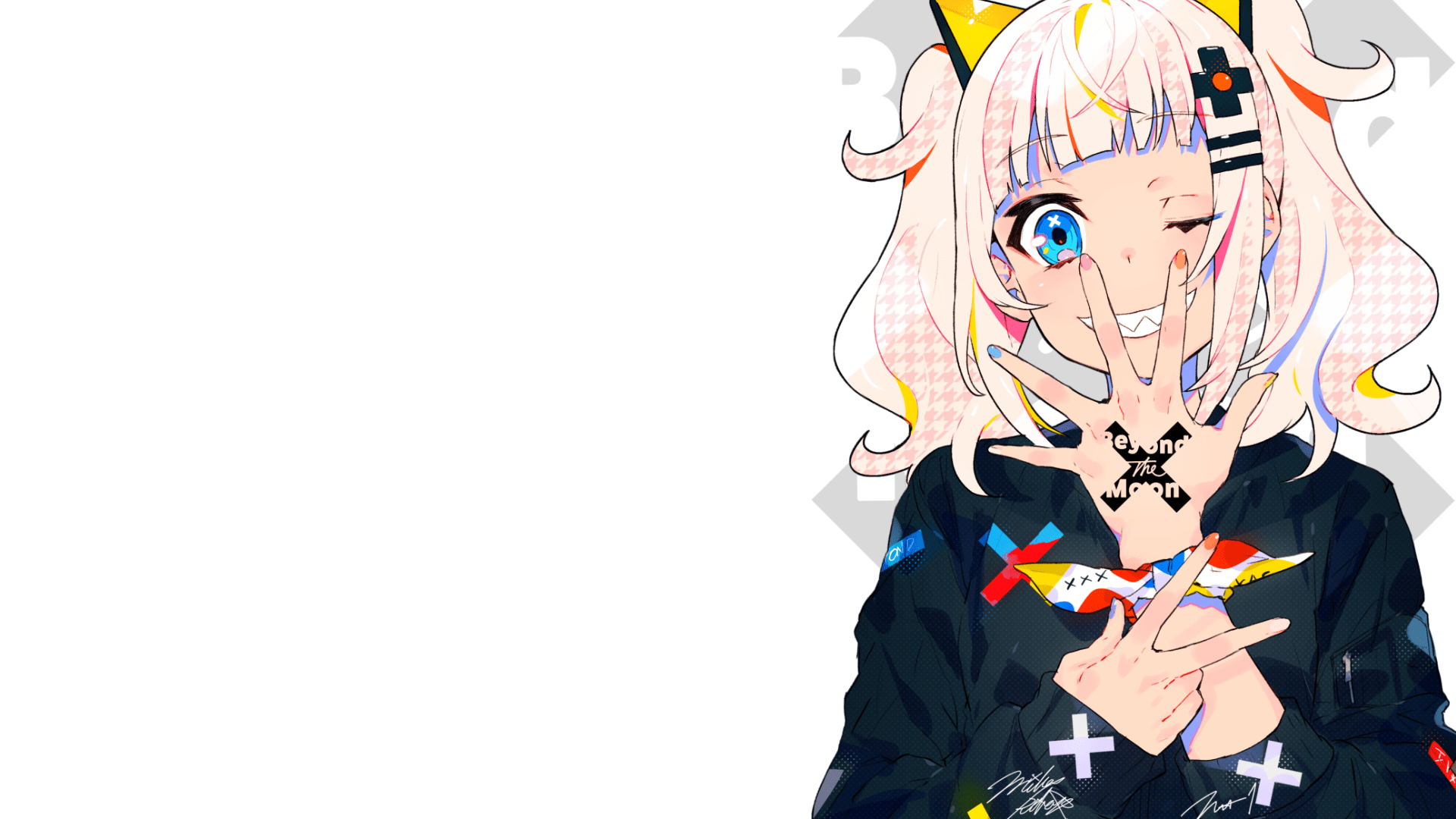 1920x1080 Download 1920x1080 Virtual Youtuber, Kaguya Luna, Smiling, Wink, White Hair Wallpaper for Widescreen