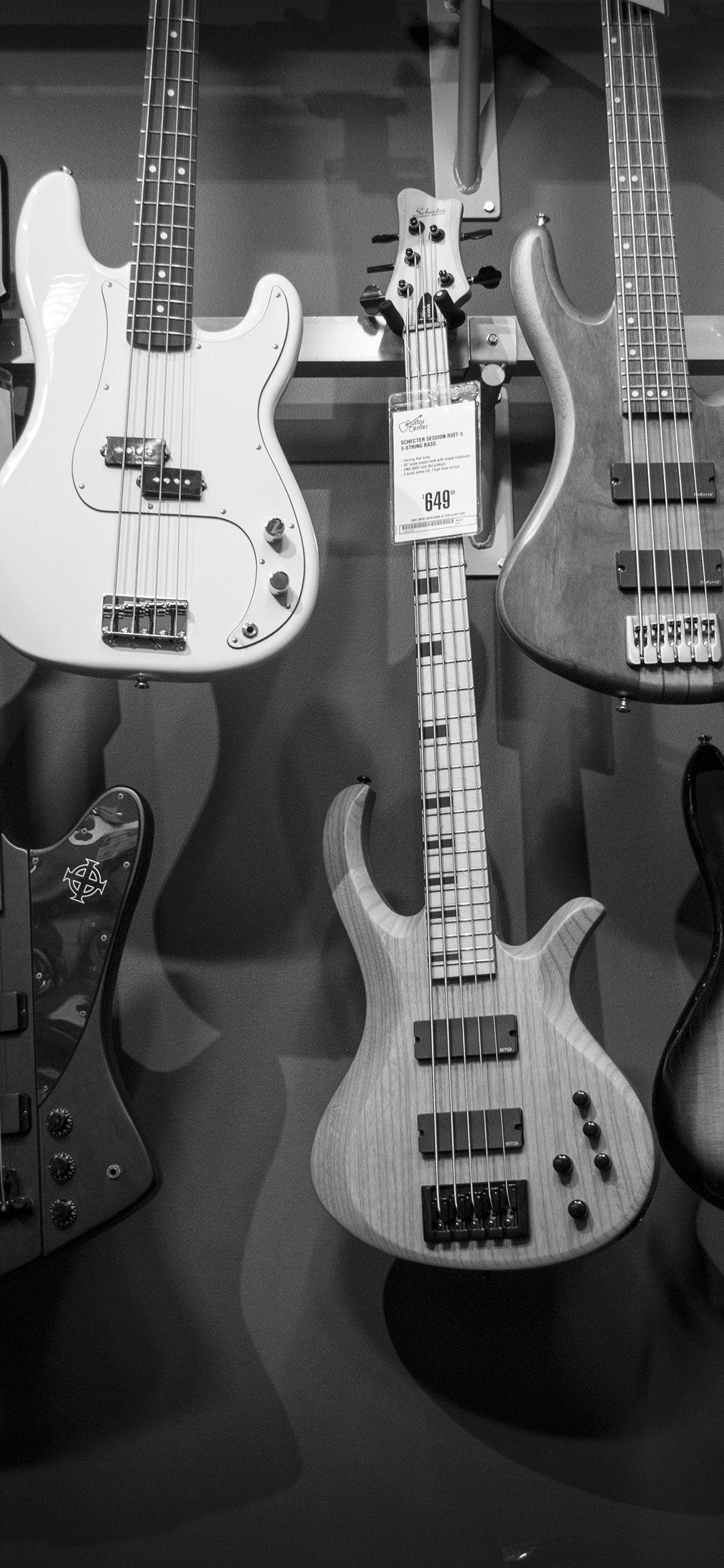 1125x2436 iPhone X wallpaper. guitar music instrument bw nature