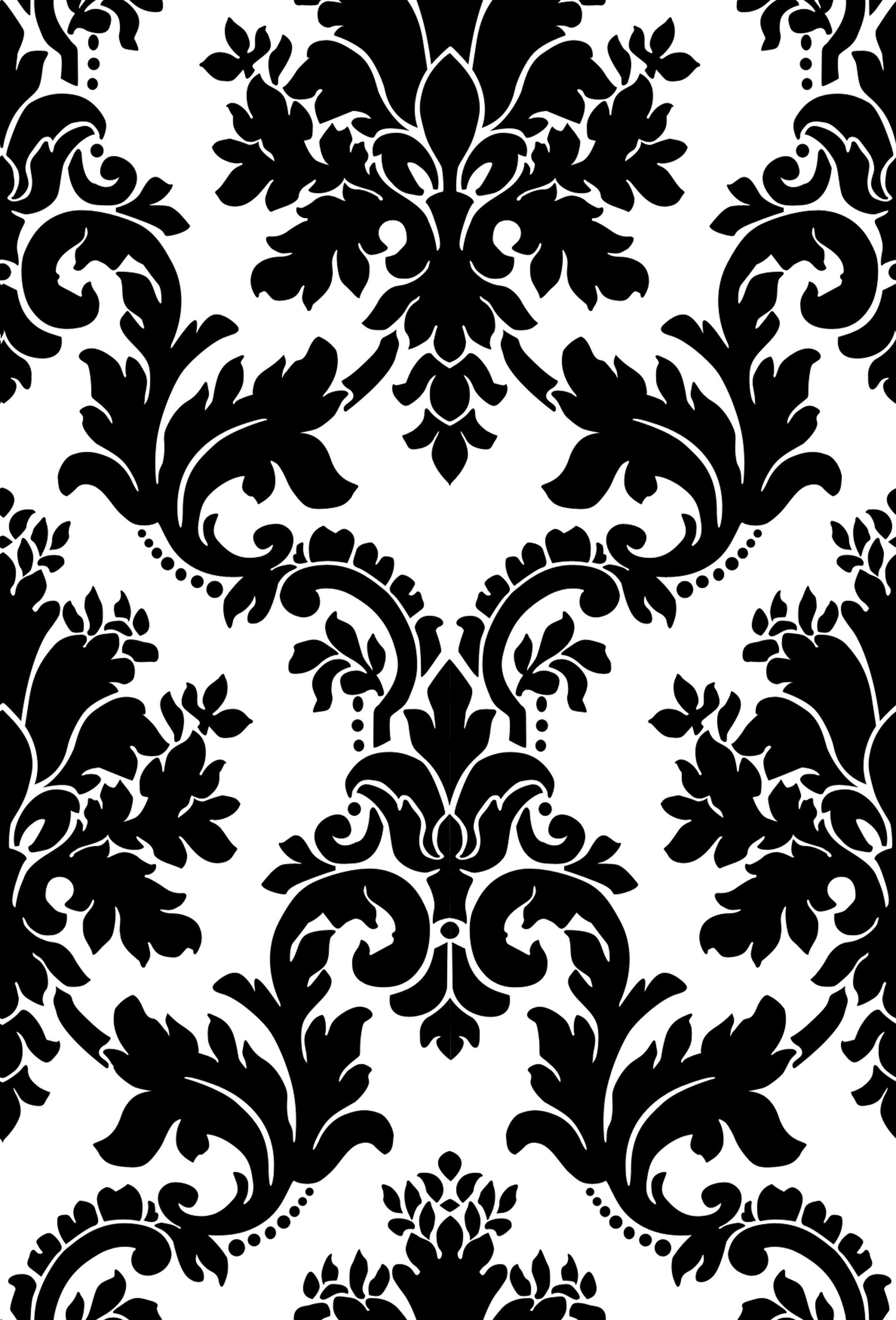 2376x3498 Mix the roses with a flock pattern. YES!. Black and white, White patterns, Damask stencil