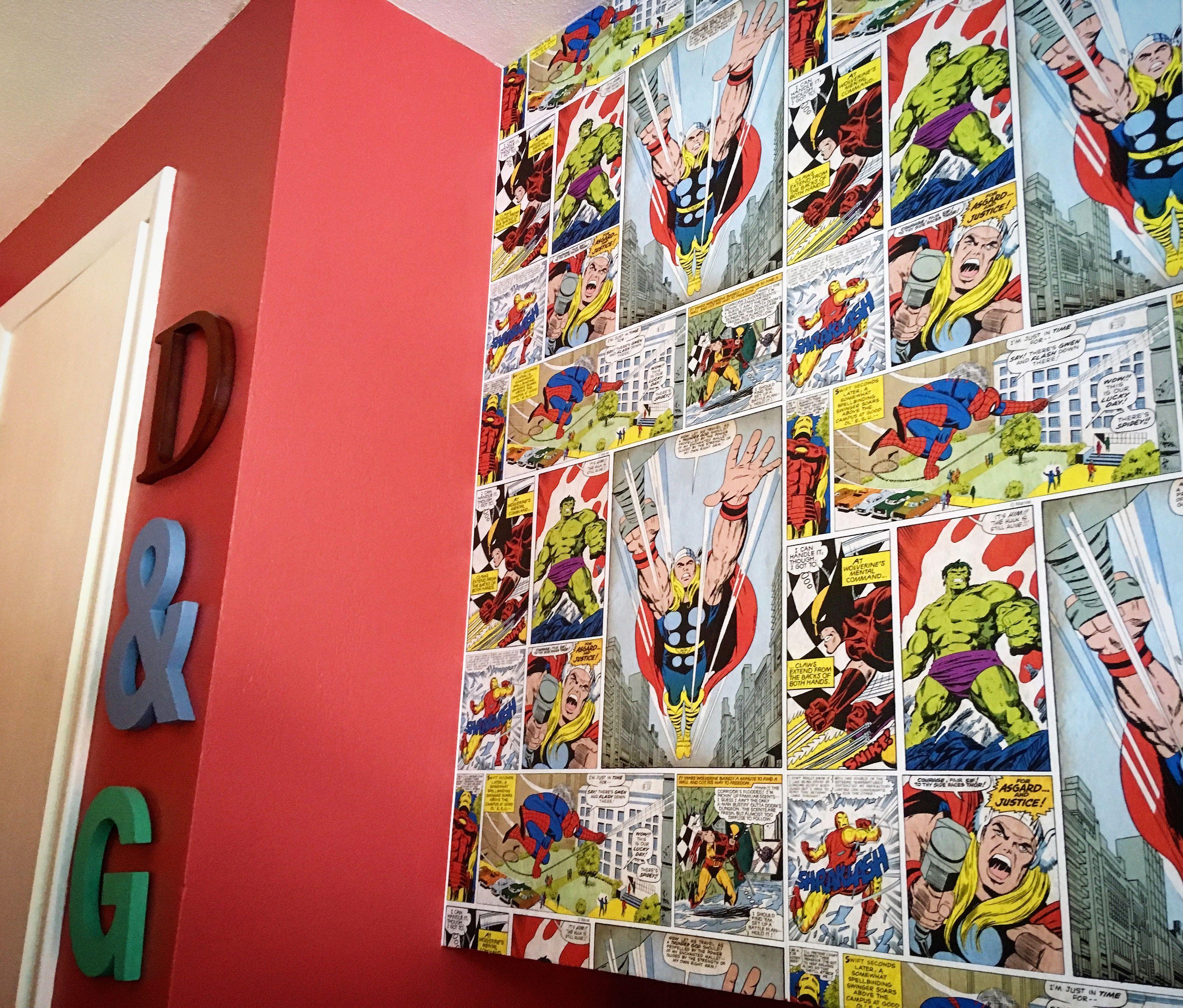 3549x3024 Superhero wallpaper boy's room ideas. Marvel room, Boy's room, Superhero wallpaper