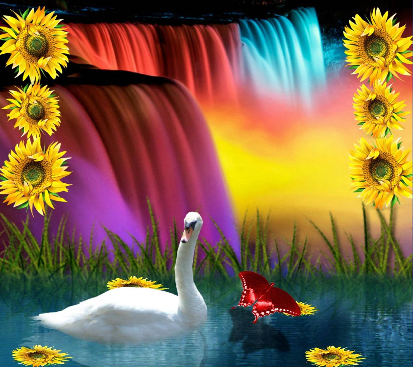 1440x1280 Rainbow Waterfall wallpaper