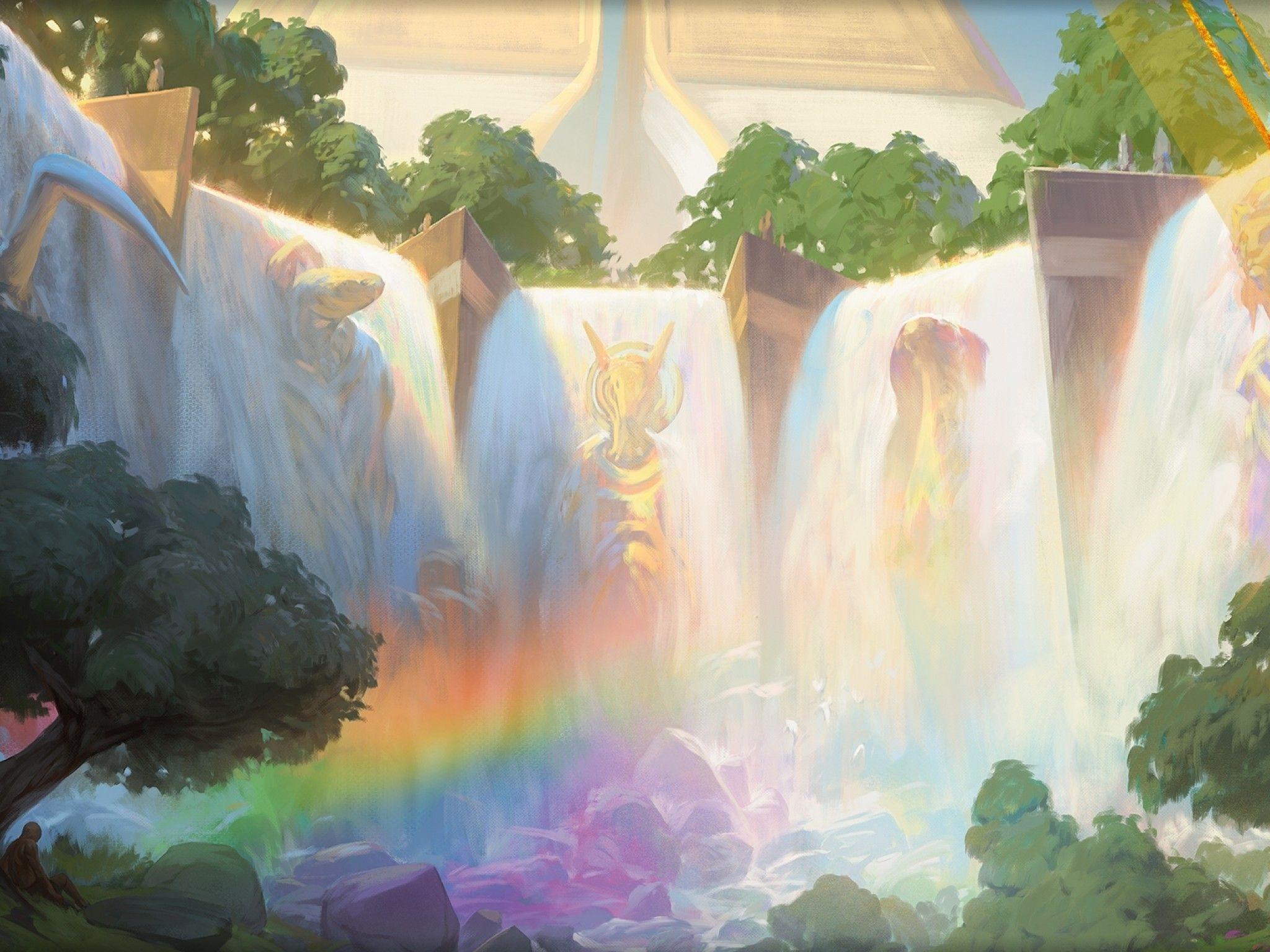 2048x1536 Download 2048x1536 Magic: The Gathering, Landscape, Rainbow, Waterfall Wallpaper for Ainol Novo 9 Spark