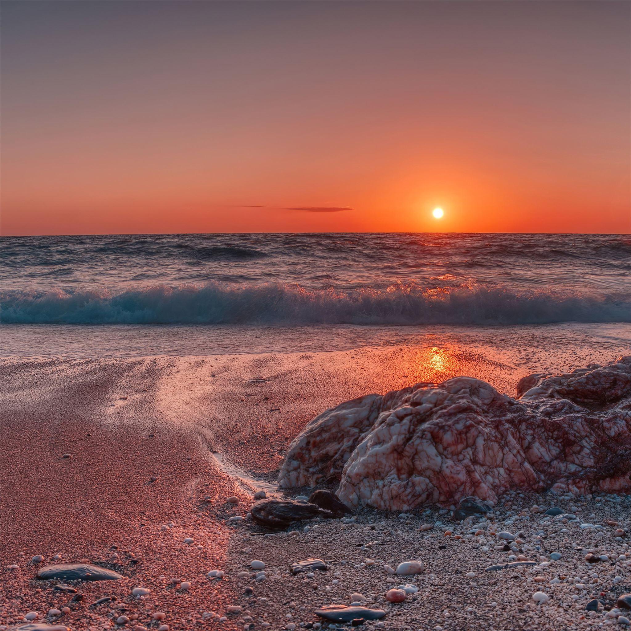 2048x2048 sea beach sunset 4k iPad Pro Wallpaper Free Download