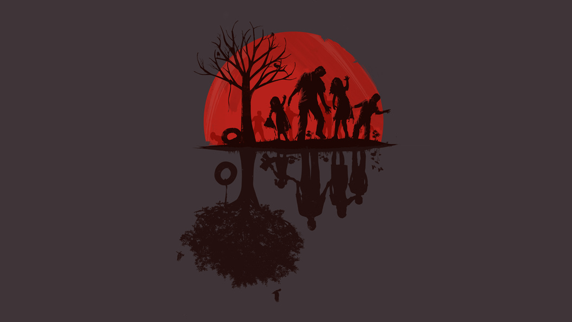 1920x1080 #digital art, #zombies, #silhouette, #minimalism, #gray, wallpaper. Mocah.org HD Wallpaper