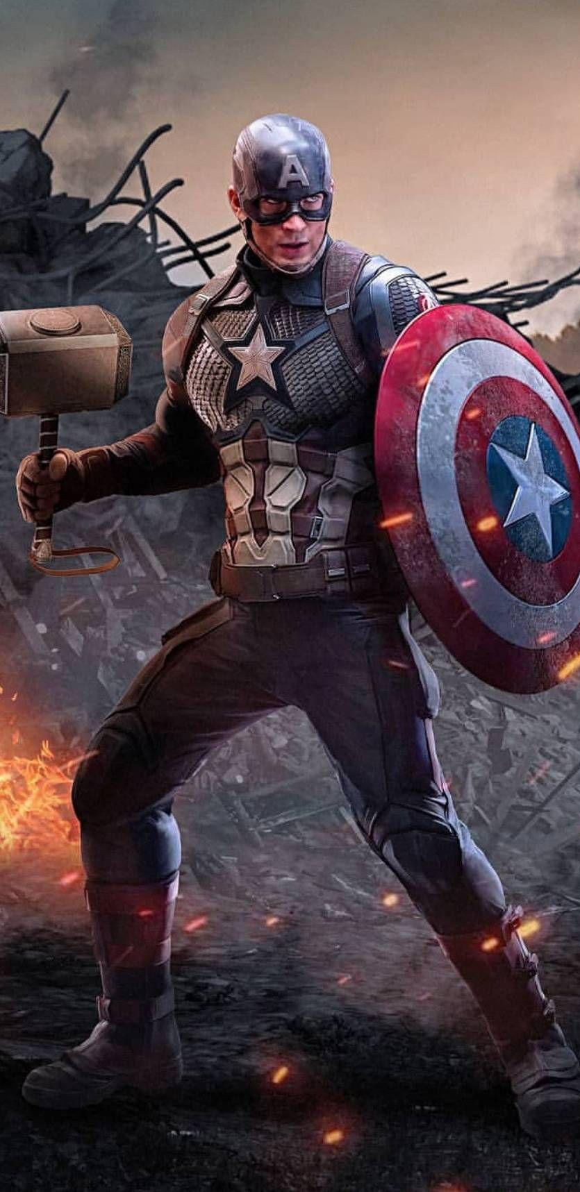 835x1717 Captain America With Thor Hammer Worthy Hold IPhone Wallpaper. Marvel captain america, Marvel, Marvel avengers funny