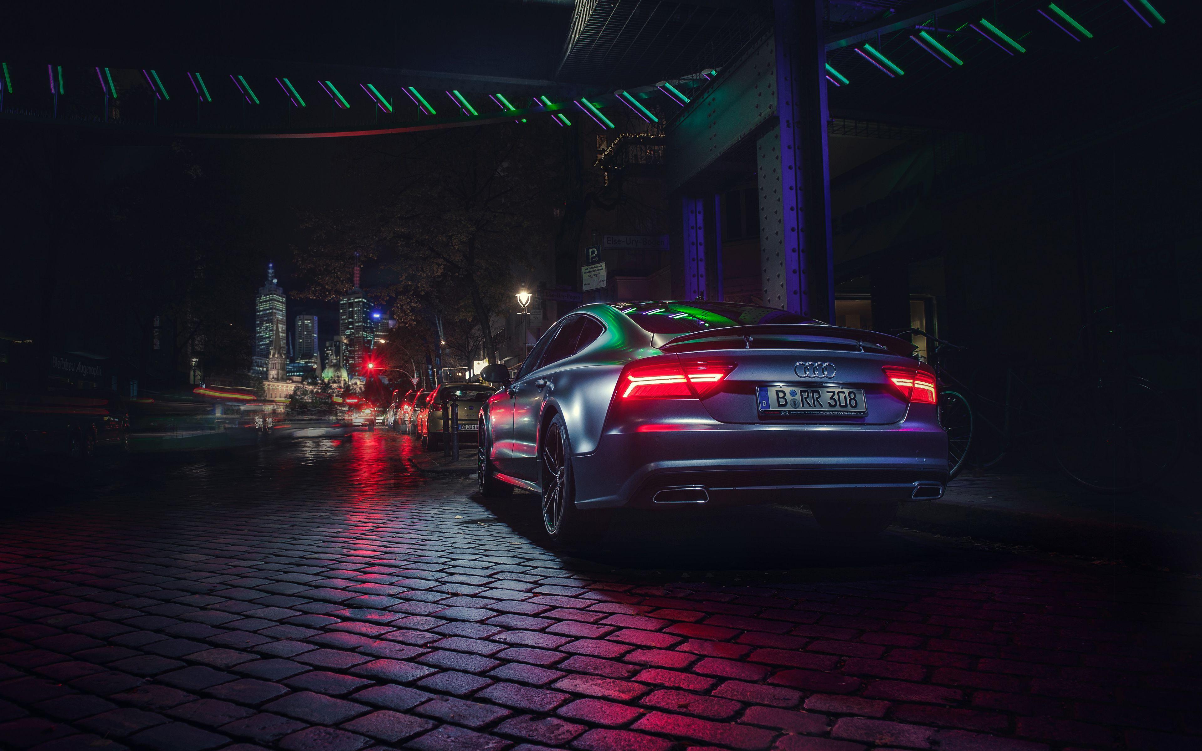 3840x2400 Download wallpaper 4k, Audi A7 Sportback, tuning, night, street, tunned A german cars, Audi for desktop with resolution 3840x2400. High Quality HD picture wallpaper