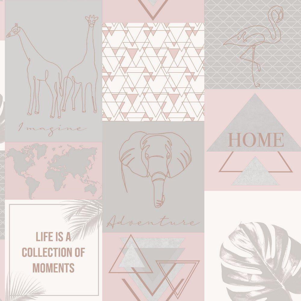 1000x1000 Holden Decor Wonderland Explorer Pink Grey Wallpaper