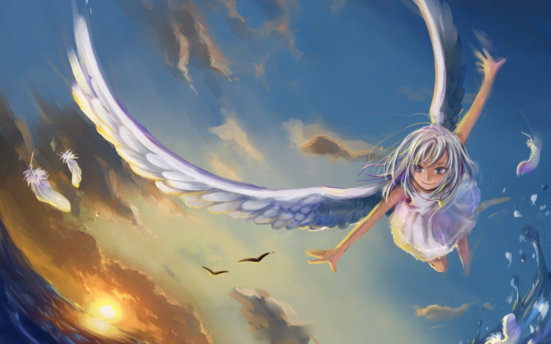 Anime girl flying, fantasy, fly, girl, anime, doll, HD wallpaper