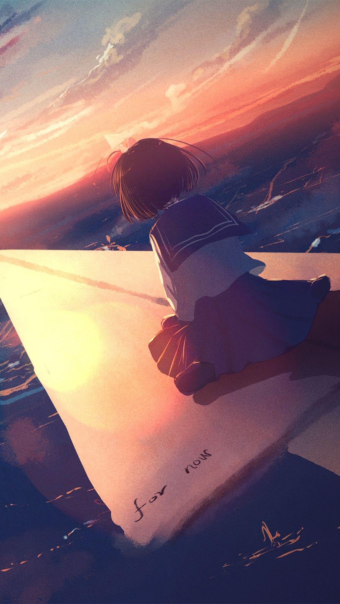 1080x1920 Wallpaper 4k Anime Girl Flying Paper Plane