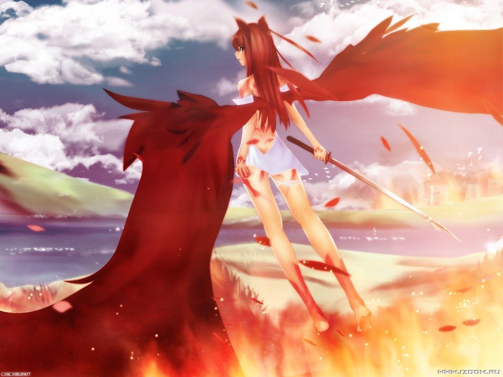1600x1200 Flying Girl With Katana Wallpaperx1200