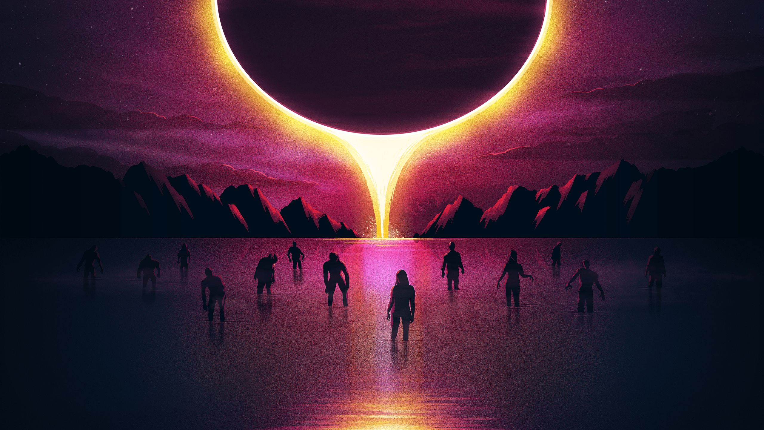 2560x1440 This would make a great wallpaper if someone can animate the event horizon (the ring around the black hole) and the water