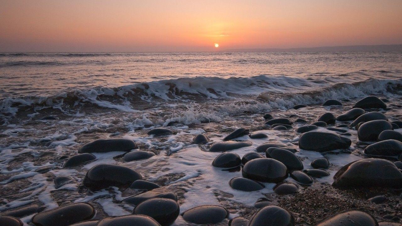 1280x720 Ocean Black Rocks Pink Horizon wallpaper. Ocean Black Rocks Pink Horizon
