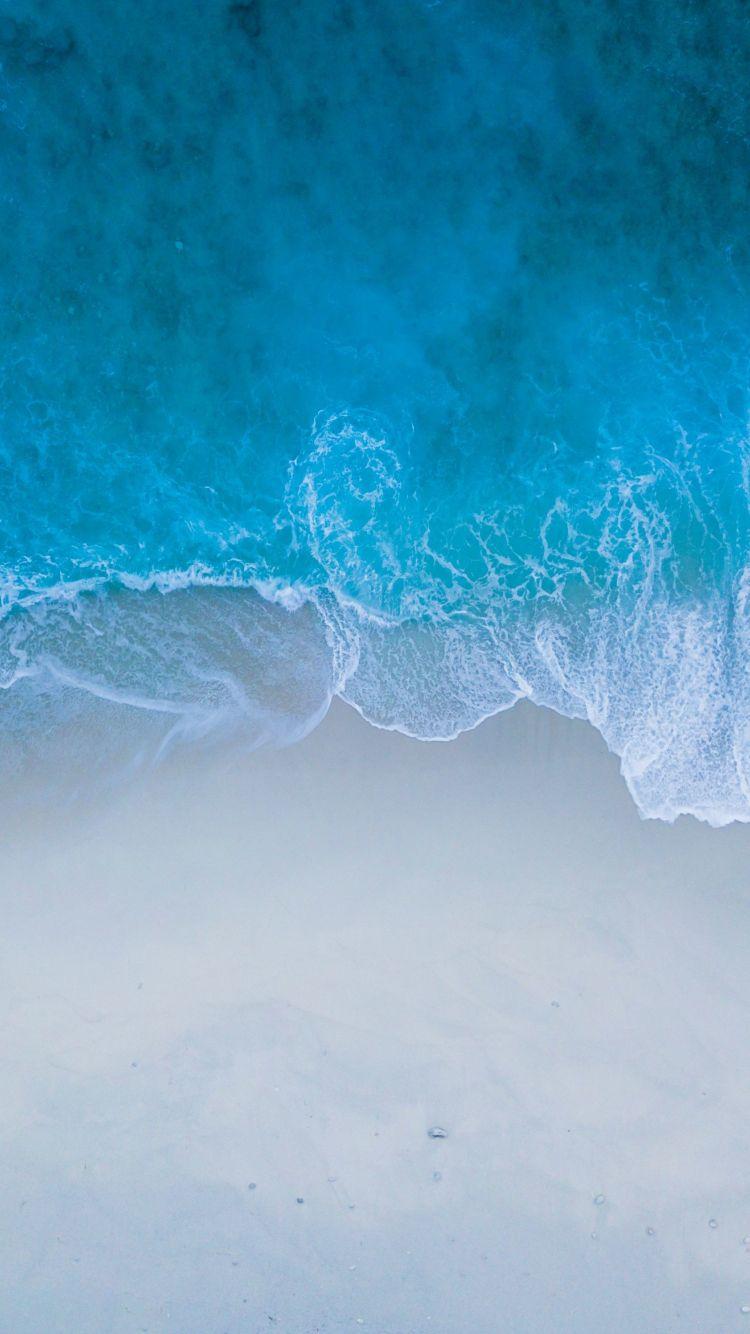 750x1334 Download 750x1334 wallpaper beach, sea shore, blue water, sea waves, aerial view, iphone iphone 750x1334 HD image, background, 8565
