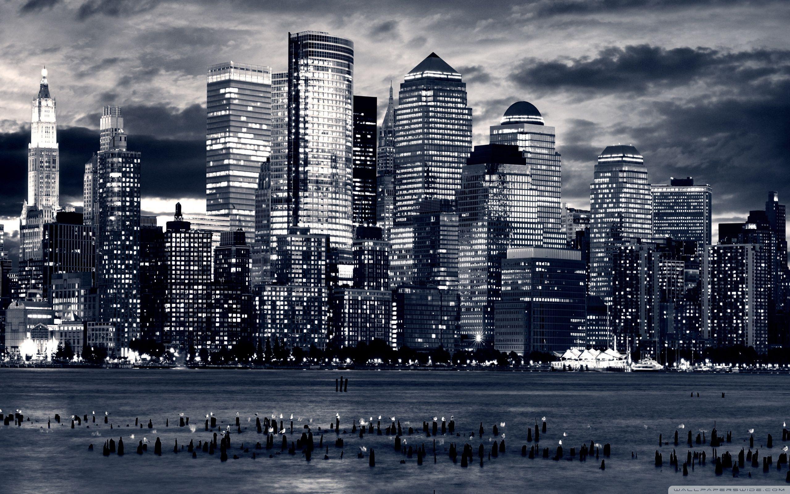 2560x1600 Manhattan Panorama In Black And White Ultra HD Desktop Background Wallpaper for 4K UHD TV : Tablet