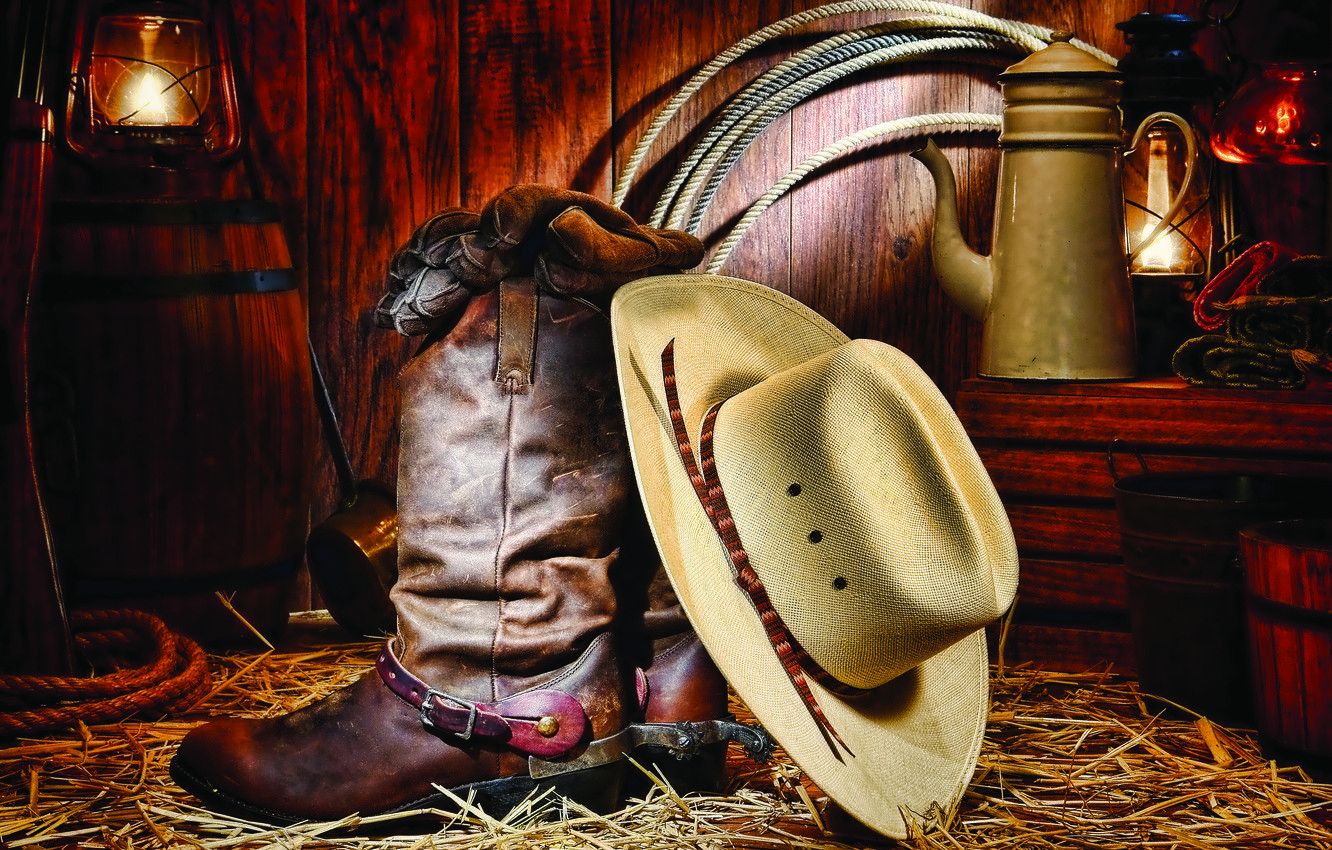 1332x850 Wallpaper hat, cowboy, boots, stable image for desktop, section стиль