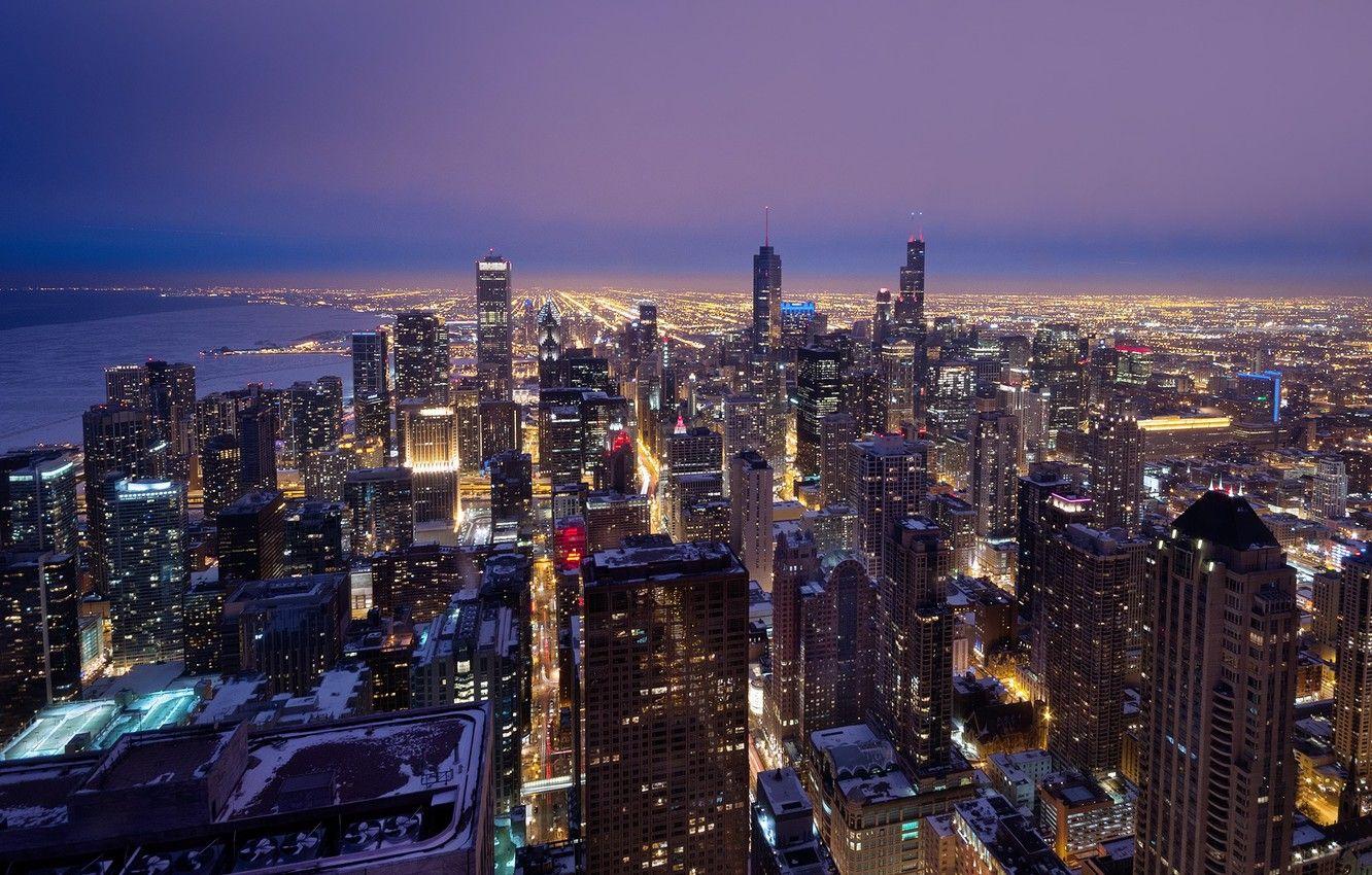 1332x850 Wallpaper USA, United States, Chicago, Illinois, skyline, dusk, architecture, downtown, America, United States of America, sears tower, Hancock Observatory, willis tower image for desktop, section город