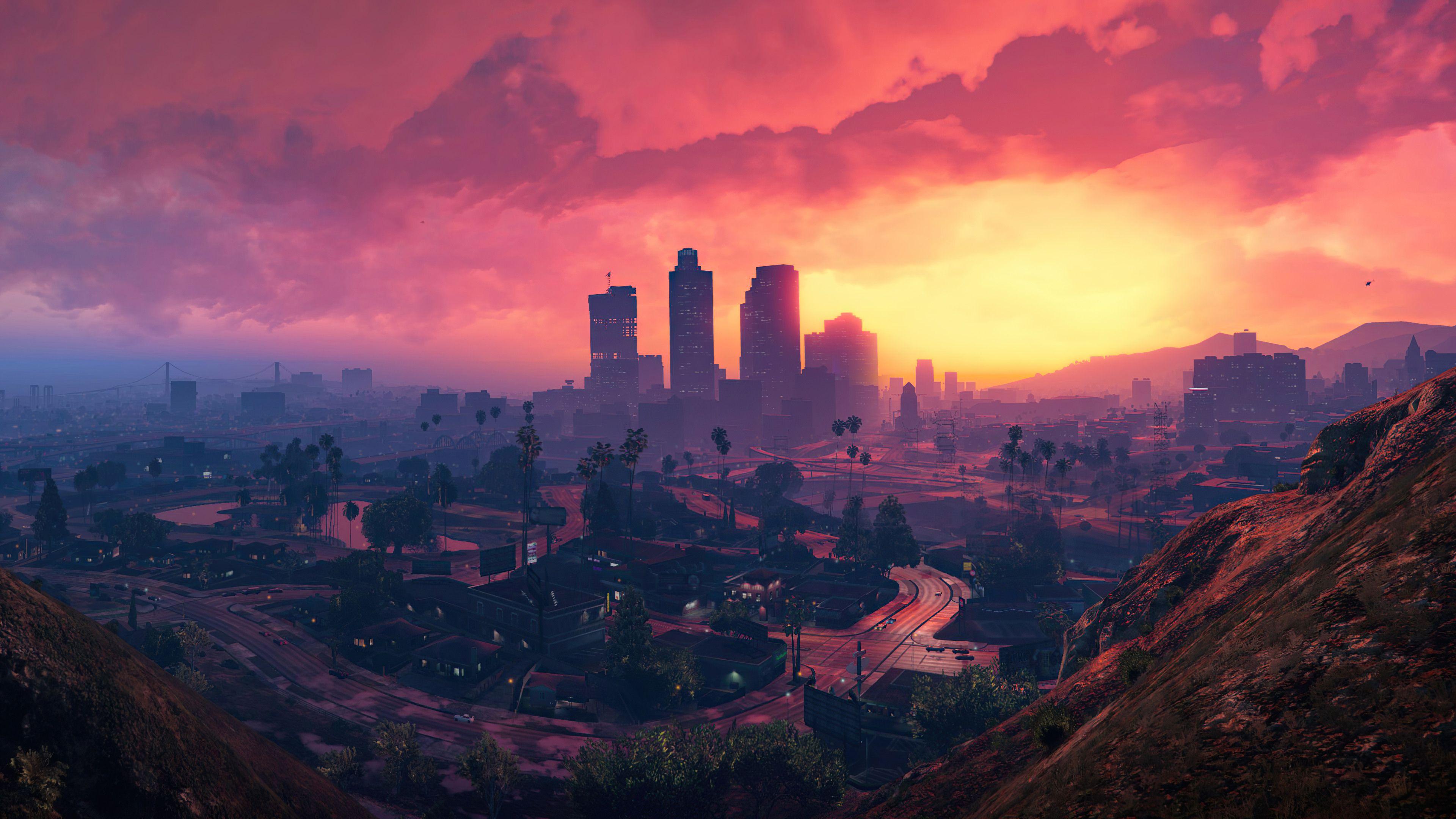 3840x2160 Grand Theft Auto V City Sunset Scenery 4K [uhdpaper]