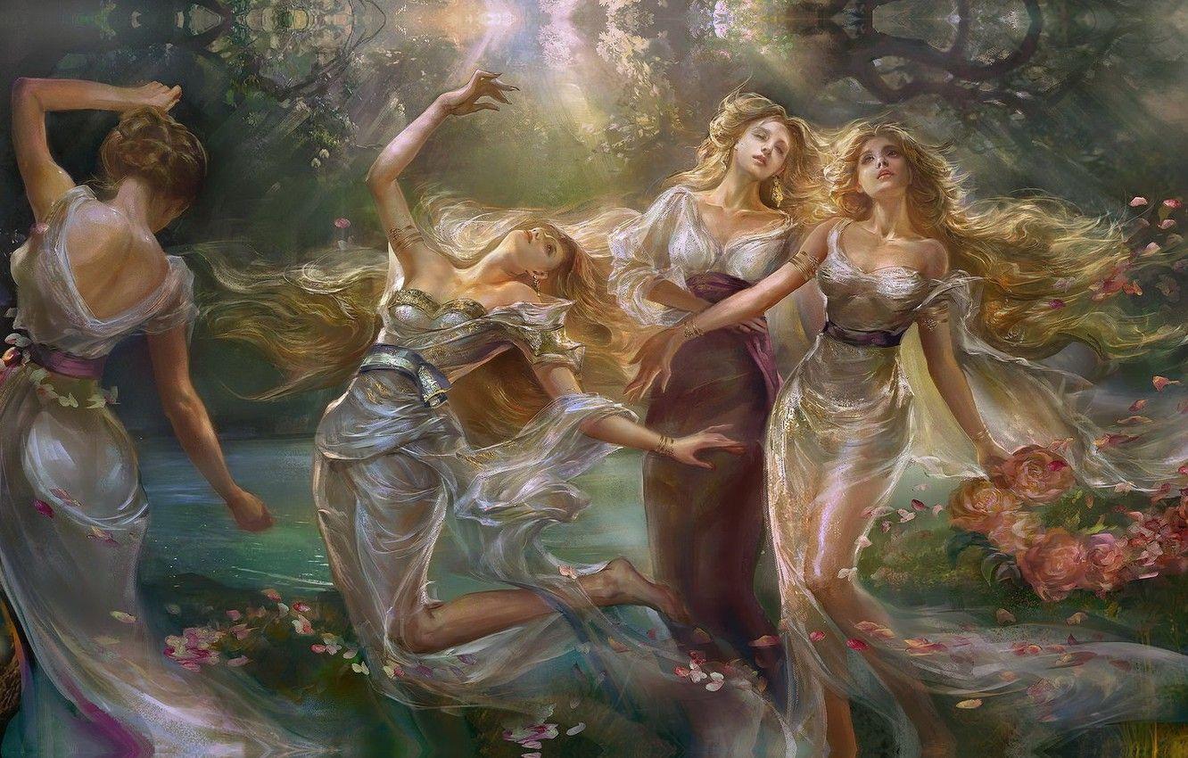 1332x850 Wallpaper girls, dance, art, fantasy, rongrong wang, Sisters image for desktop, section фантастика