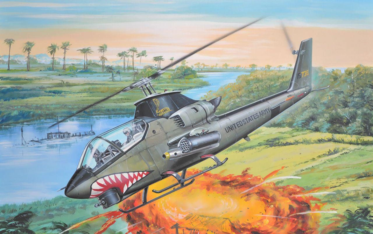 1280x803 Image Helicopters Bell AH 1G Huey Cobra Vietnam War Painting Art