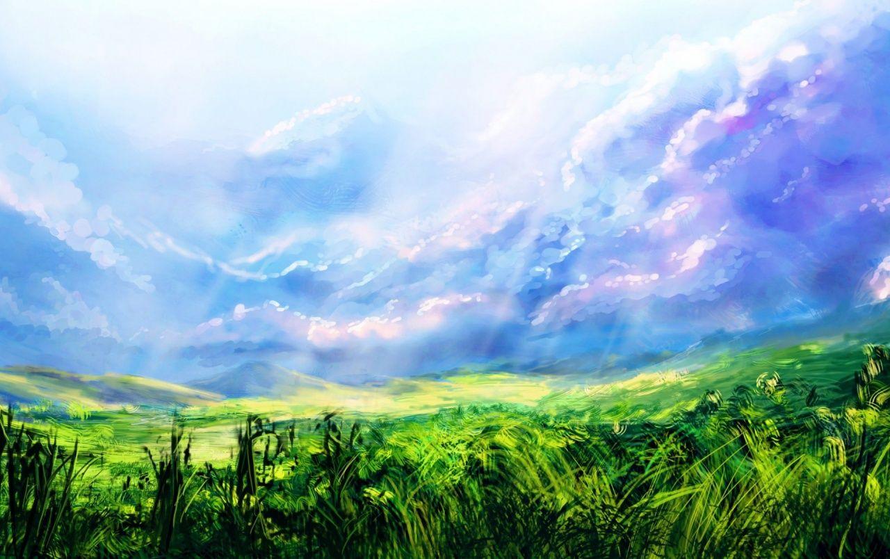 1280x804 Grass Sky Field Painting wallpaper. Grass Sky Field Painting
