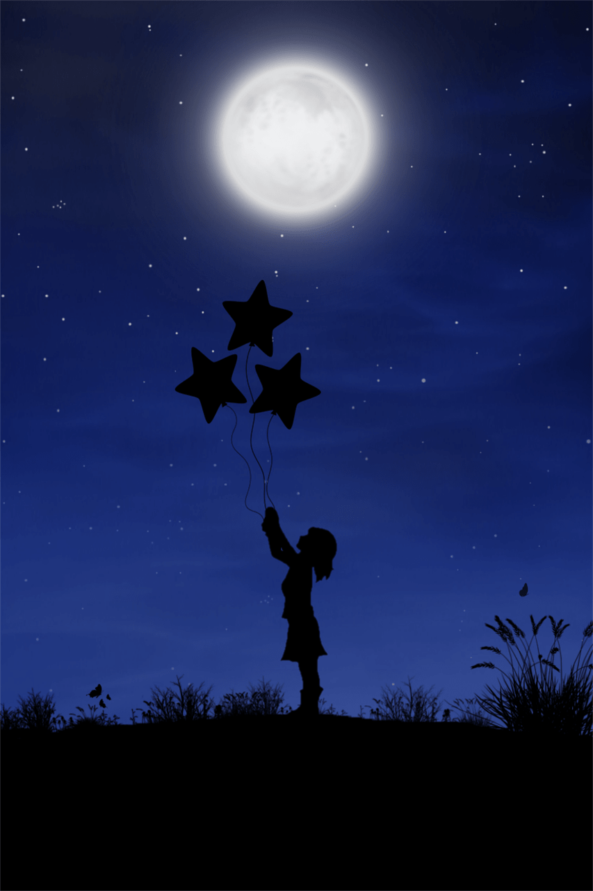 853x1280 Download free photo of Wallpaper, moon, night, girl, balloons