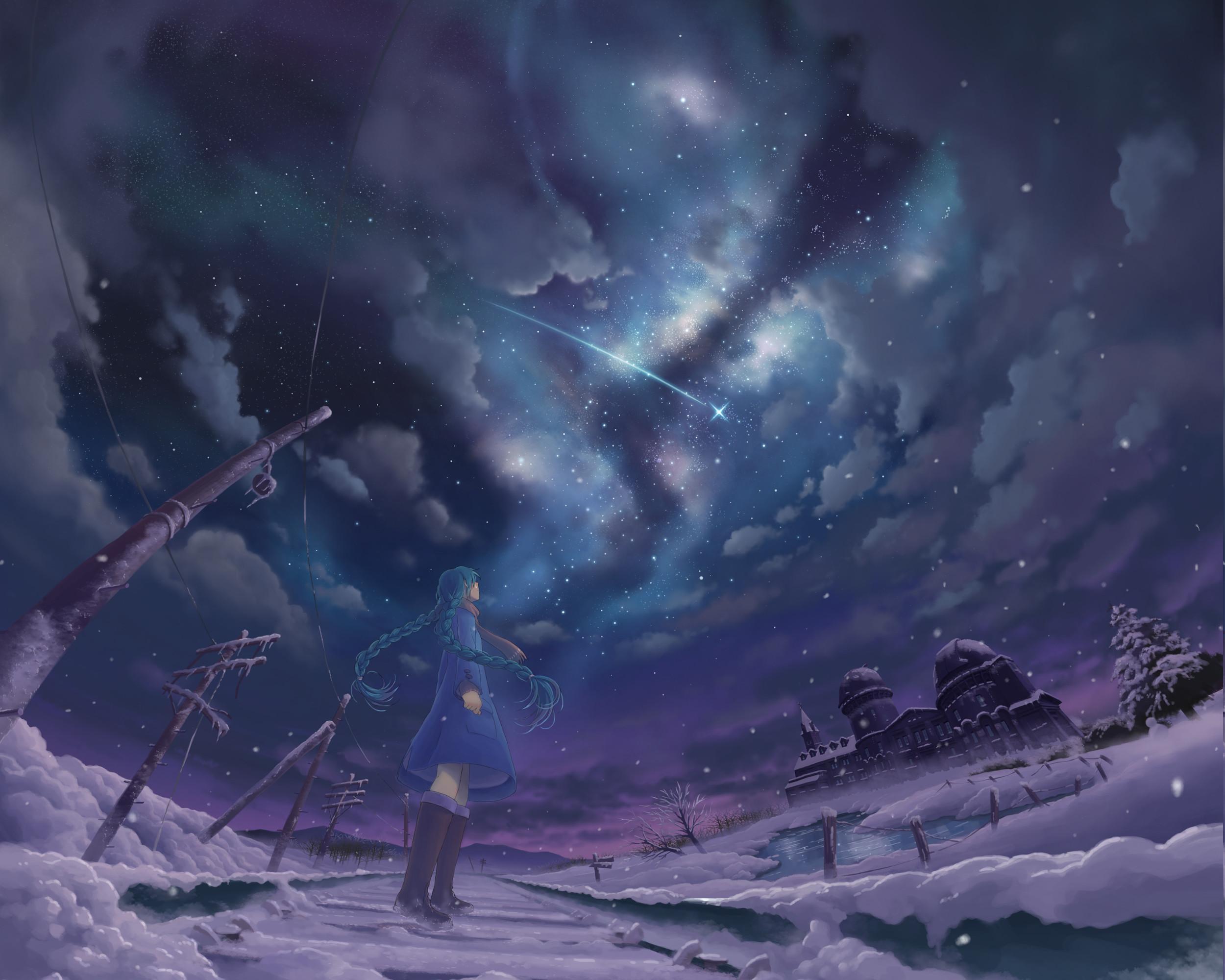 2500x2000 Winter Night Anime Boy Wallpaper