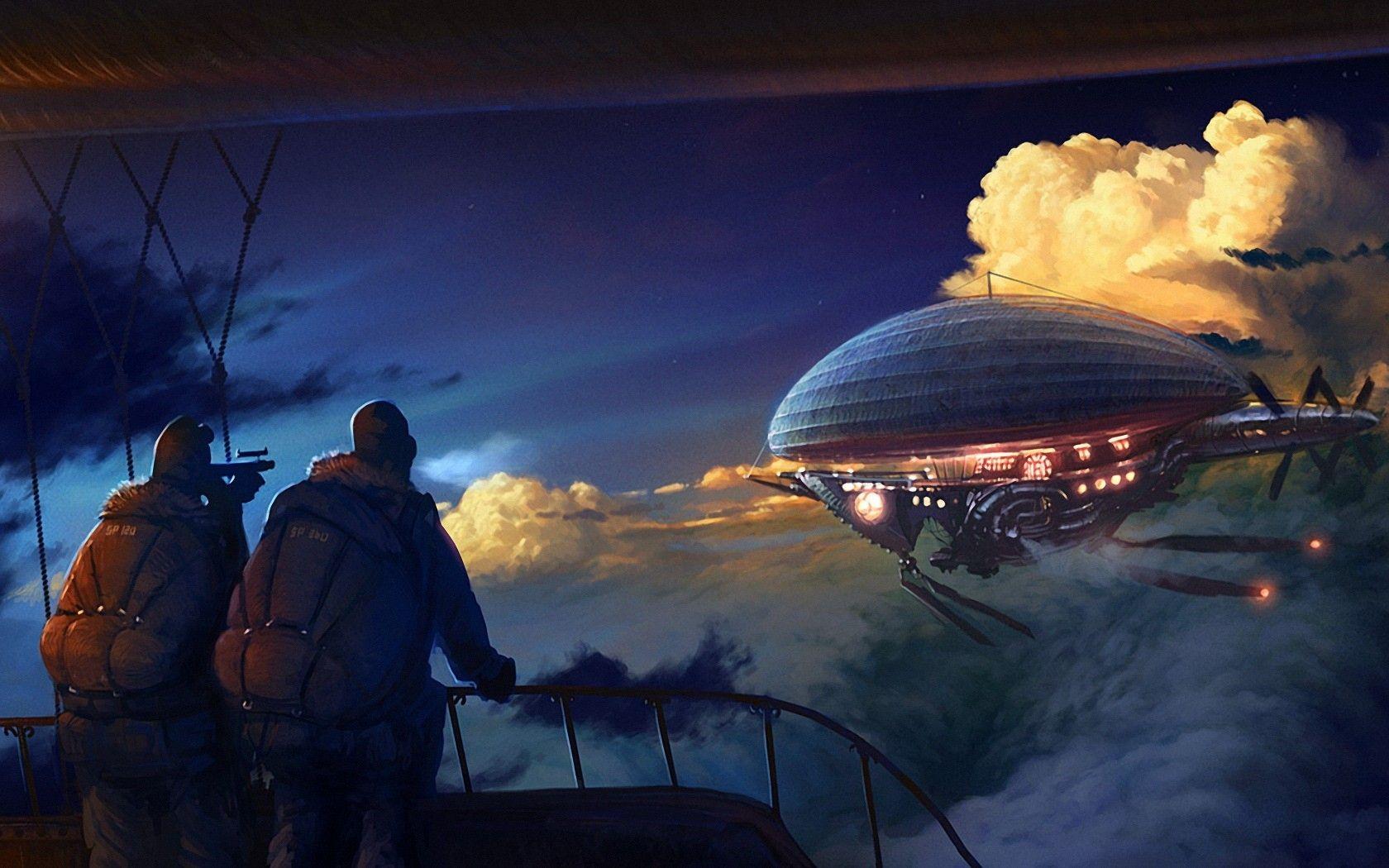 1680x1050 The pursuit of a flying ship wallpaper and image, picture, photo
