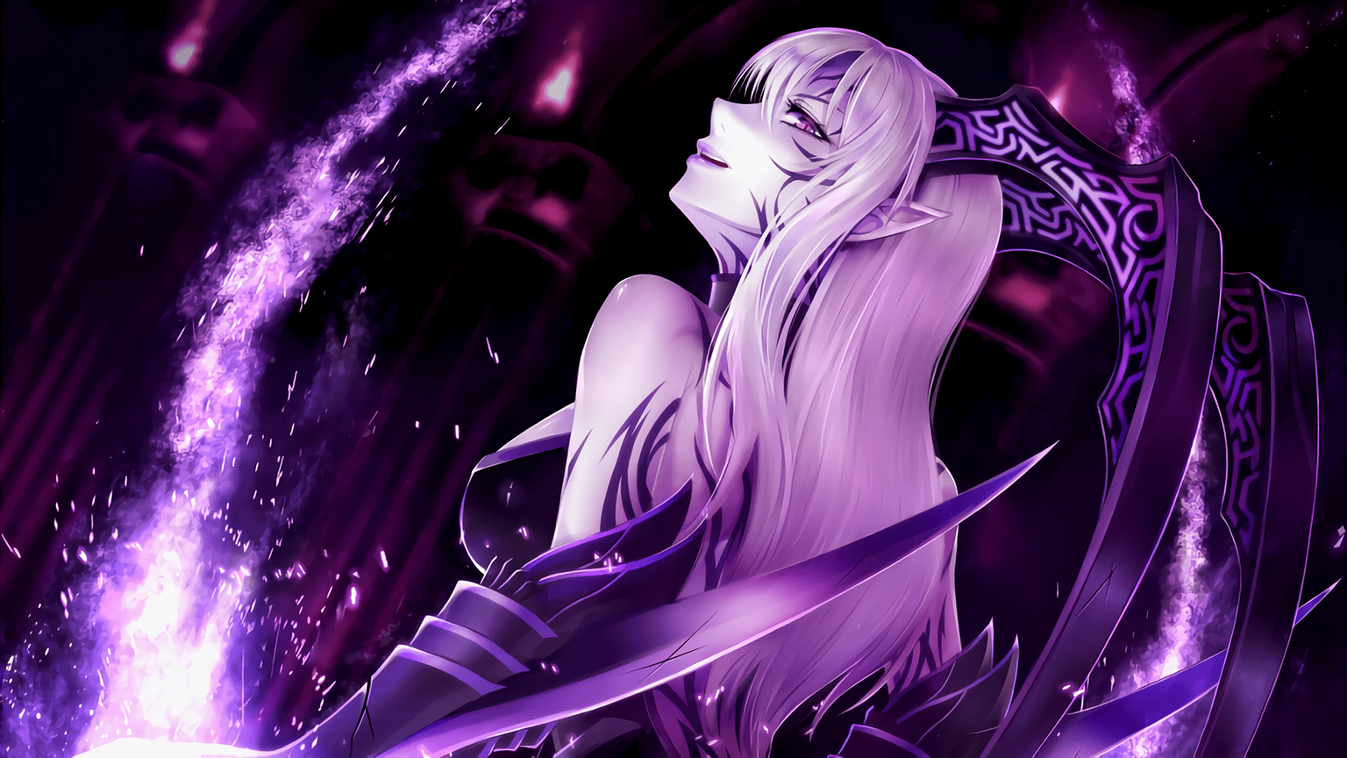 1920x1080 long hair, demon girls, anime, demon, anime girls, weaponx1080 Wallpaper