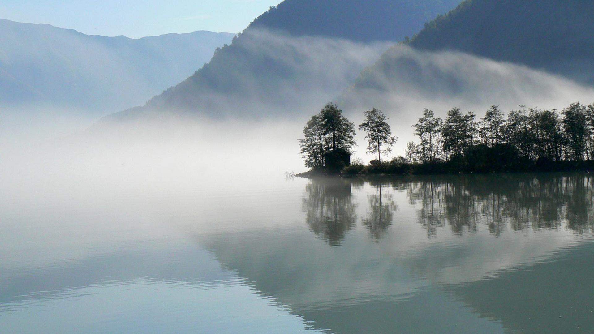 1920x1080 Fog on a reflective lake wallpaper. PC